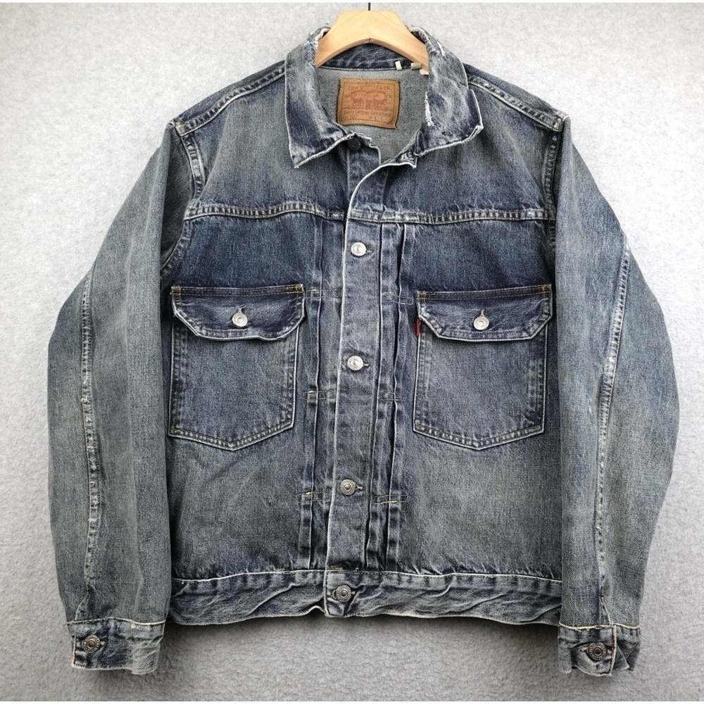 Vintage Levi's Denim Jacket 507 Type 2 Big E Mens L Medium Wash Selvedge Trucker